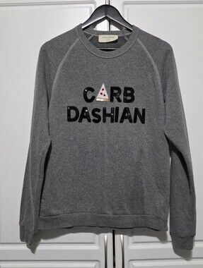 Bow & Drape Womens Gray Graphic Sequins Carb Dashian Pizza Pullover Sweatshirt L